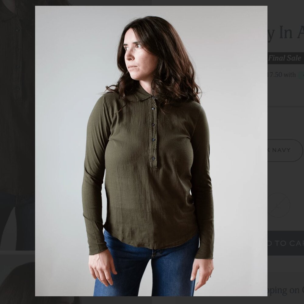 Hartford Talbin Henley in Army Size 3 NWT Size 8-10 Size L Thin cotton voile